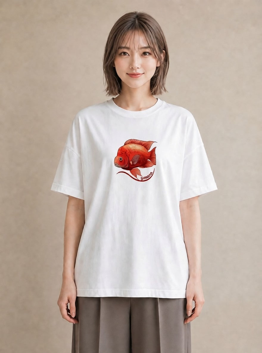グラフィックTシャツ レディース 金魚 ペット 動物 イラスト 可愛い カフェ巡り 女子会 白T YMAZO