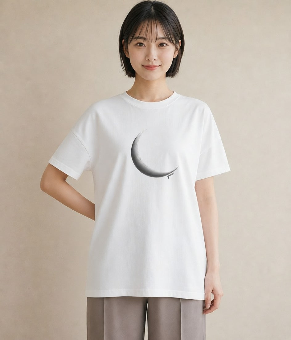デザインTシャツ レディース 三日月 星空 宇宙 イラスト 旅行コーデ 通勤 在宅 白T YMAZO