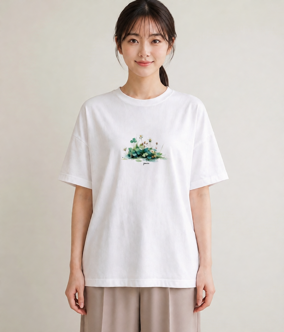 デザインTシャツ レディース クローバー 四つ葉 花 花柄 イラスト お洒落 ホワイトデー 春服 白T