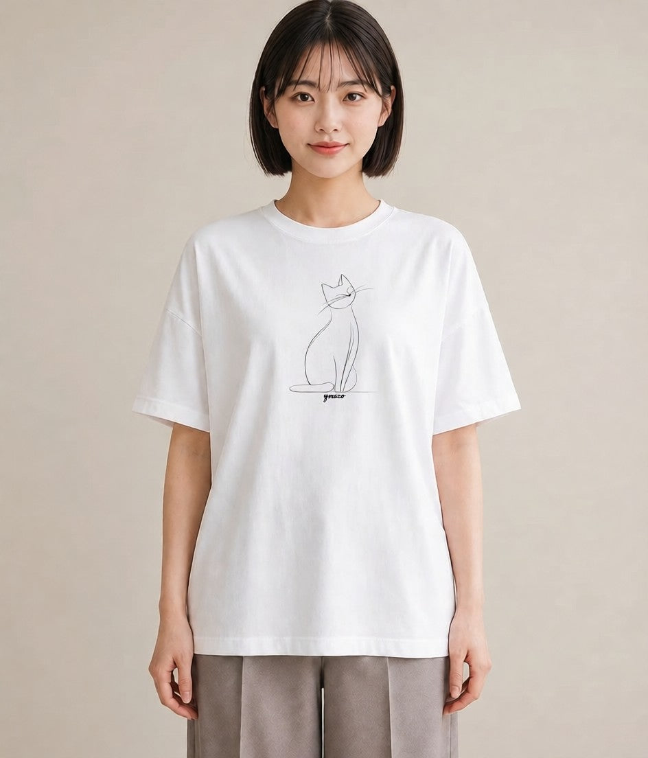 グラフィックTシャツ レディース 猫 ねこ ネコ イラスト ユニーク 秋コーデ おしゃれギフト 白T YMAZO