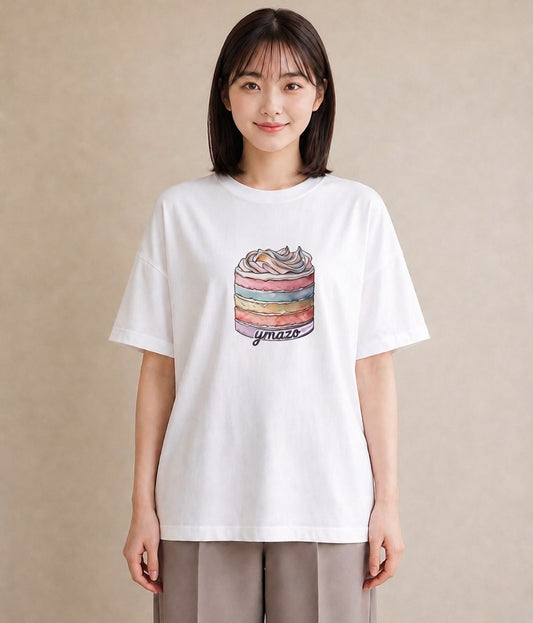 プリントTシャツ レディース わたあめ 食べ物 フード イラスト 手描き風 夏コーデ 通学 白T YMAZO