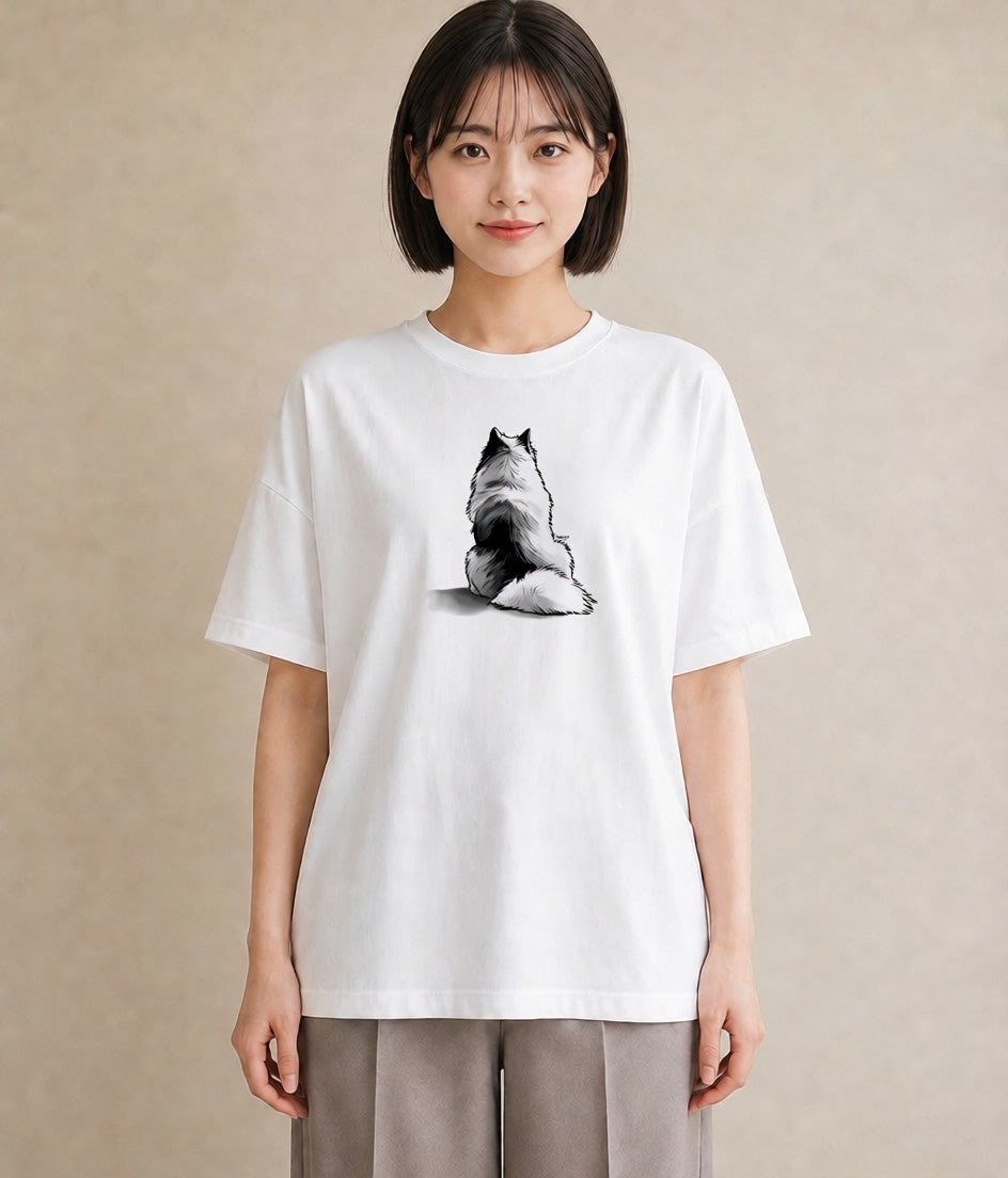 グラフィックTシャツ レディース サモエド 犬 いぬ イラスト 線画 カジュアルコーデ 買い物 白T YMAZO