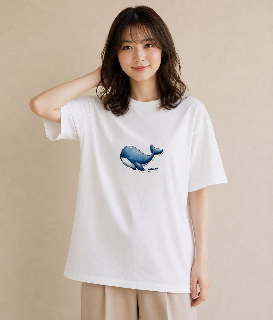 デザインTシャツ レディース シャチ 海の生き物 海 イラスト ユニーク 親子 20代 白T YMAZO