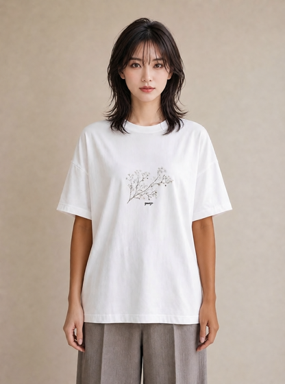 Tシャツ レディース カスミソウ かすみ草 花 花柄 イラスト ラフ 在宅 公園 白T