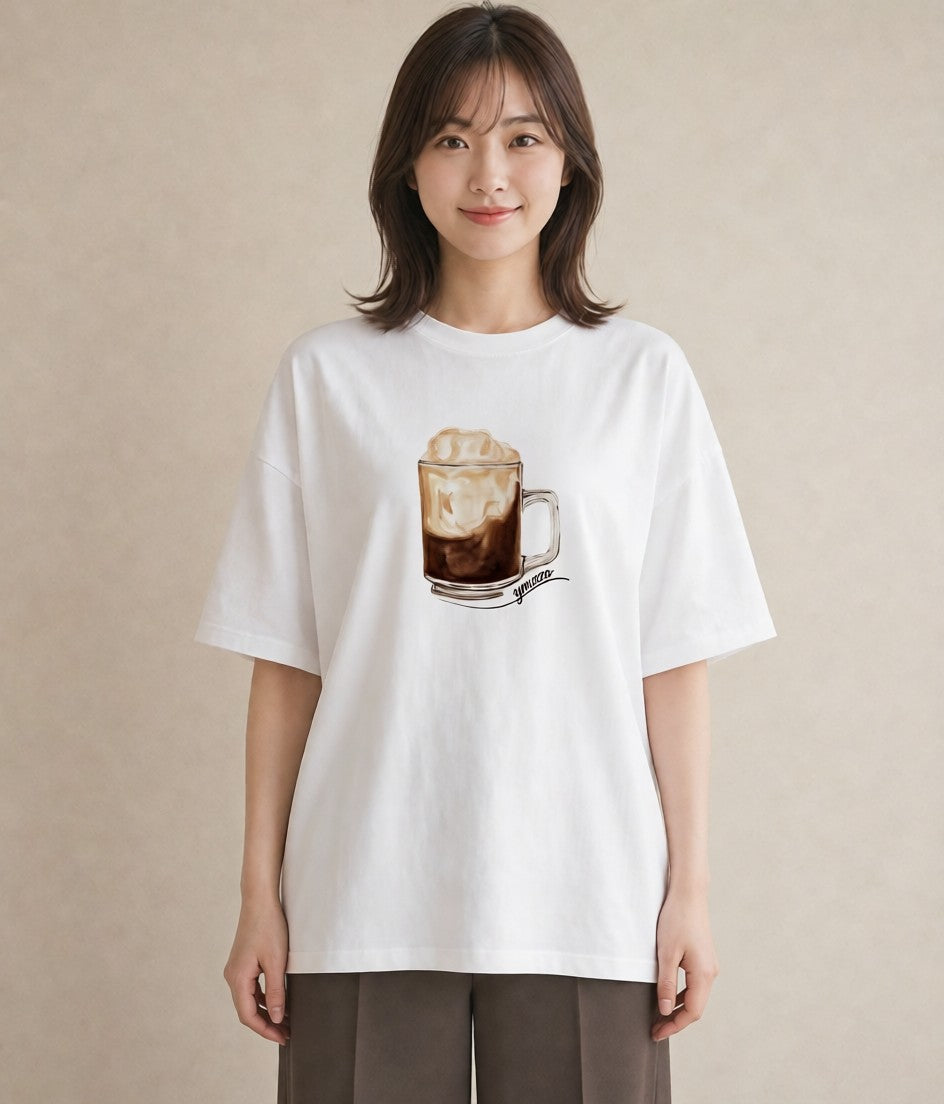 Tシャツ レディース コーヒー 珈琲 カフェ 食べ物 フード イラスト シック ママ カフェ服 白T YMAZO