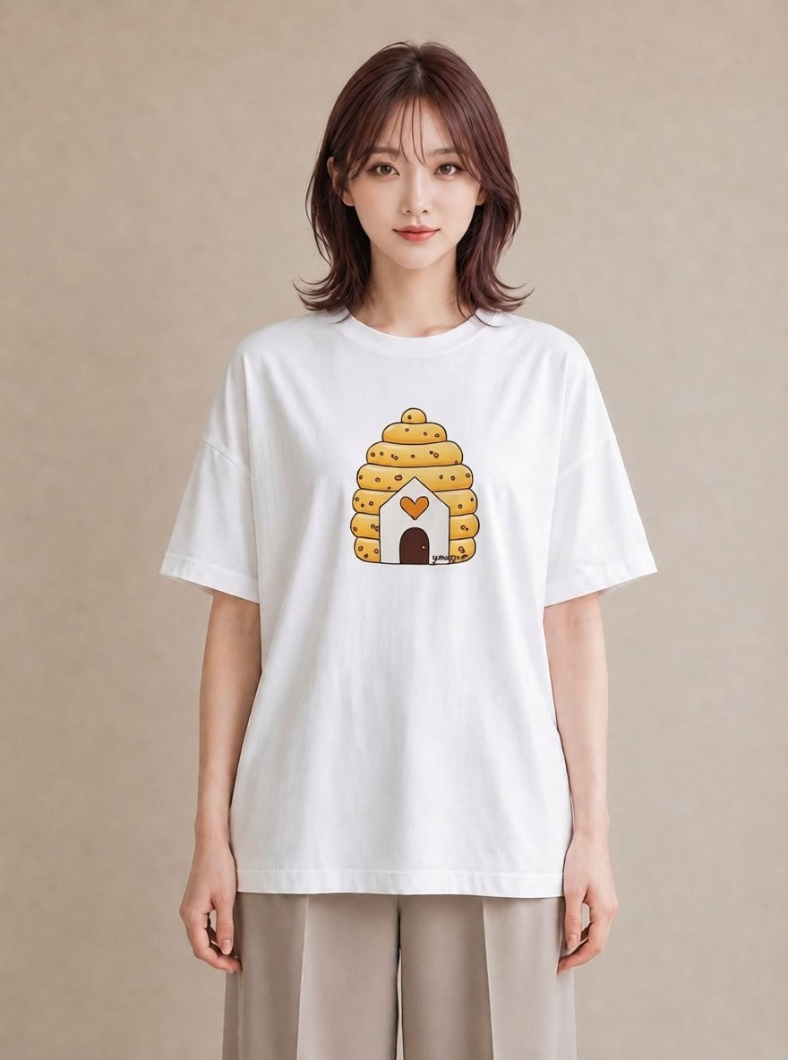 デザインTシャツ レディース はちみつ 食べ物 フード イラスト 手描き風 友達ギフト 部屋着 白T YMAZO