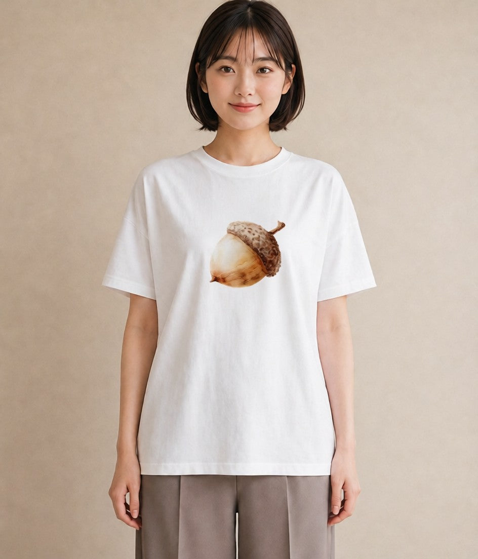 Tシャツ レディース 松ぼっくり 植物 ボタニカル イラスト シンプル お出かけ 普段着 白T YMAZO