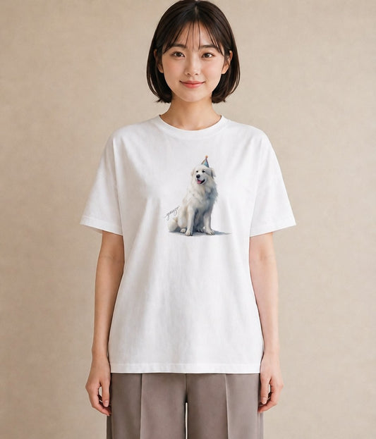 デザインTシャツ レディース 黒柴 犬 いぬ イラスト 淡色 レイヤード 友達ギフト 白T