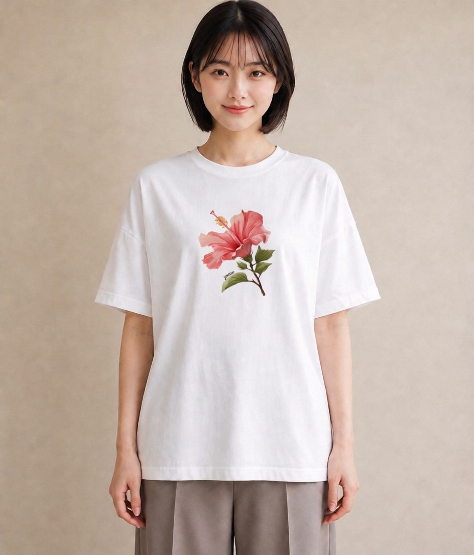 プリントTシャツ レディース カーネーション 花 花柄 イラスト ゆるコーデ 帰省 ラフ 白T YMAZO