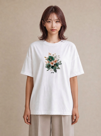 Tシャツ レディース 花 花柄 イラスト 韓国風 春コーデ 姉妹 白T