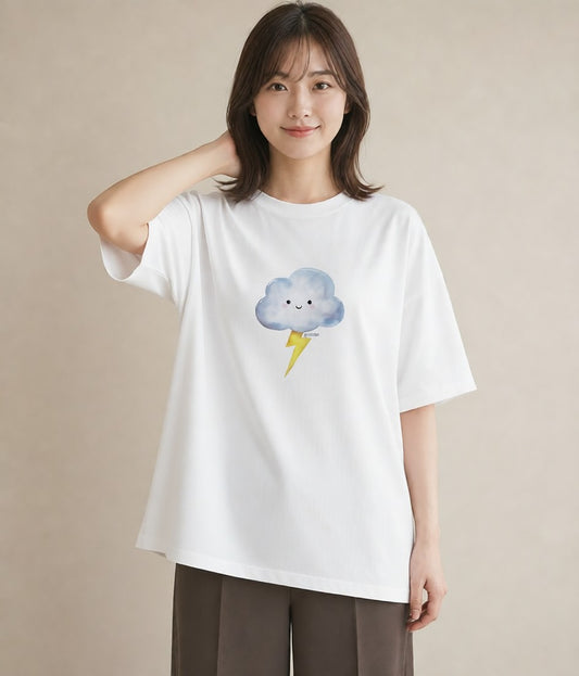 デザインTシャツ レディース 雲 星空 宇宙 イラスト お洒落 帰省 ラフ 白T YMAZO