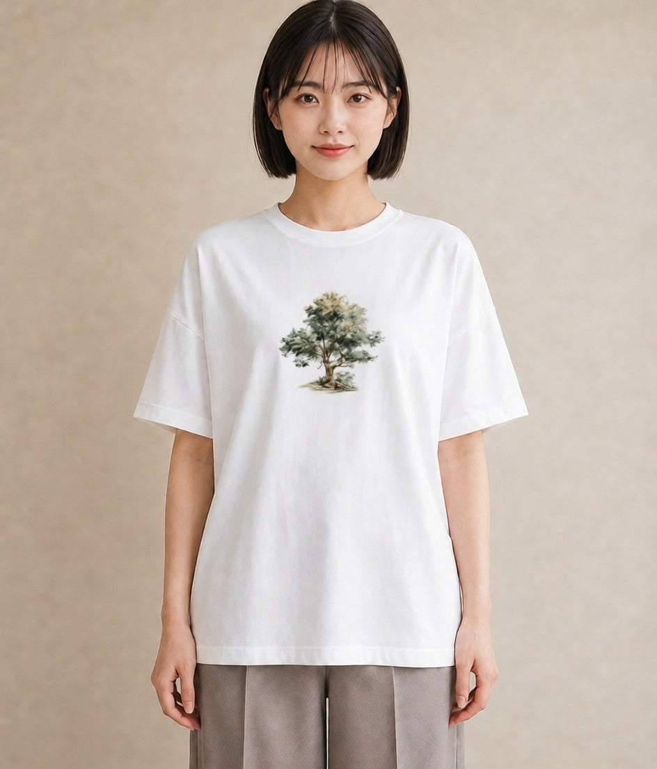 グラフィックTシャツ レディース 青の水彩 風景 ブルー ナチュラル アンティーク イラスト 可愛い 旅行用 海 白T YMAZO
