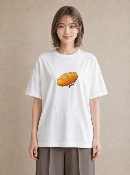 プリントTシャツ レディース パン 食べ物 フード イラスト 淡色 買い物 夏コーデ 白T YMAZO