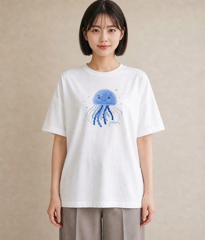 Tシャツ レディース くらげ クラゲ 海の生き物 海 イラスト 抜け感 デイリーウェア 休日 白T YMAZO