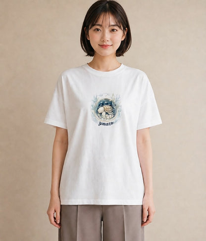 デザインTシャツ レディース ウミガメ 海の生き物 海 イラスト 抜け感 ビーチ デイリーウェア 白T YMAZO