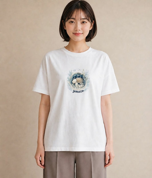デザインTシャツ レディース ウミガメ 海の生き物 海 イラスト 抜け感 ビーチ デイリーウェア 白T YMAZO