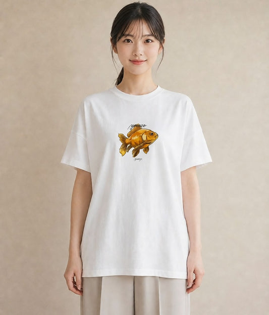 Tシャツ レディース 金魚 ペット 動物 イラスト 休日コーデ ミセス 春コーデ 白T YMAZO