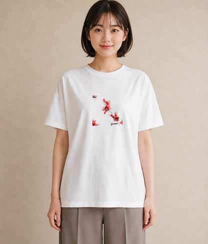 Tシャツ レディース 彼岸花 花 花柄 イラスト 水彩風 在宅 公園 白T YMAZO