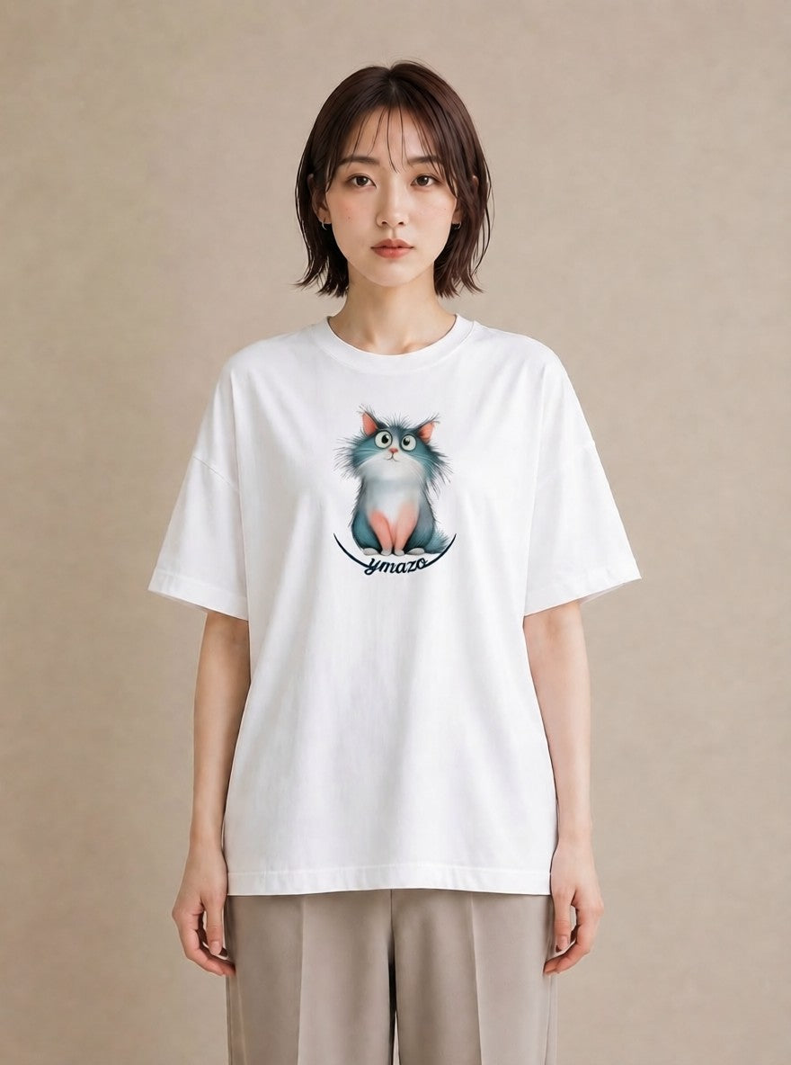 半袖Tシャツ レディース ねこ 猫 ネコ イラスト 韓国風 部屋着 女性向けギフト 白T YMAZO