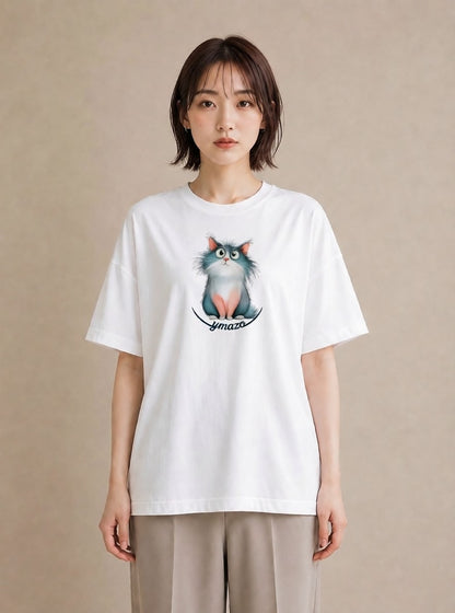 半袖Tシャツ レディース ねこ 猫 ネコ イラスト 韓国風 部屋着 女性向けギフト 白T YMAZO