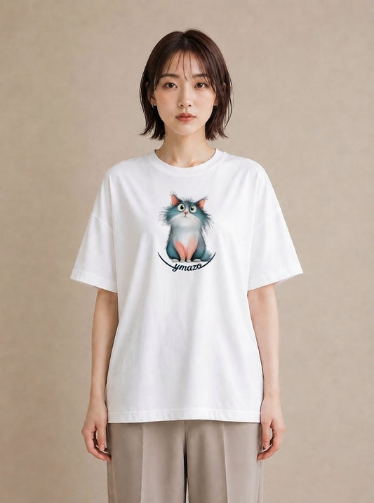 半袖Tシャツ レディース ねこ 猫 ネコ イラスト 韓国風 部屋着 女性向けギフト 白T YMAZO