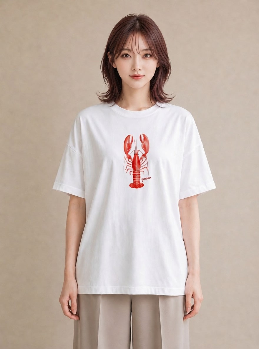 Tシャツ レディース ヤドカリ 海の生き物 海 イラスト ラフカジュアル ラフ レイヤード 白T YMAZO