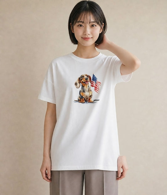 グラフィックTシャツ レディース ミニチュアダックスフンド 犬 いぬ イラスト 上品 姉妹 送別ギフト 白T YMAZO