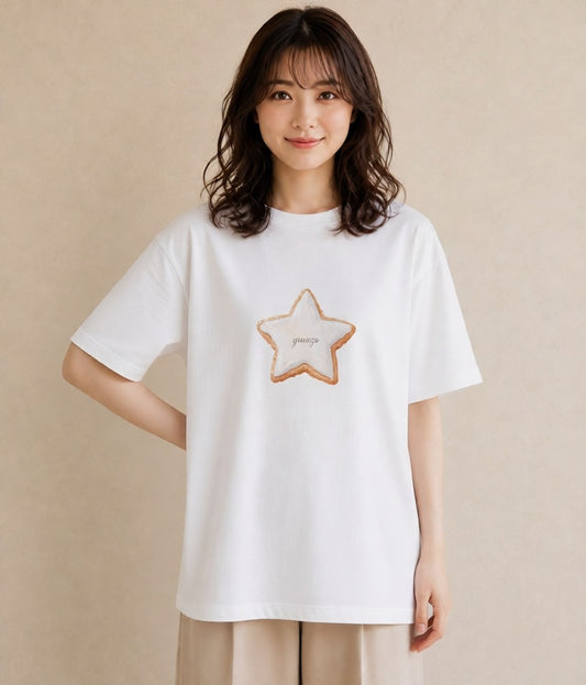 半袖Tシャツ レディース スター 星空 宇宙 イラスト ナチュラル 20代 カジュアルコーデ 白T YMAZO
