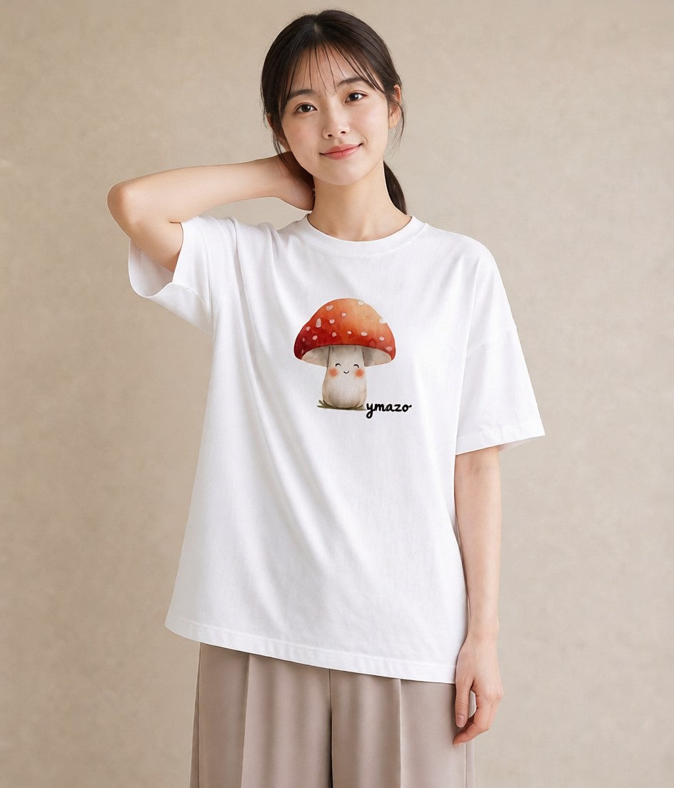 半袖Tシャツ レディース 傘 水たまり 雨 ナチュラル アンティーク イラスト 手描き風 女性 旅行用 白T YMAZO