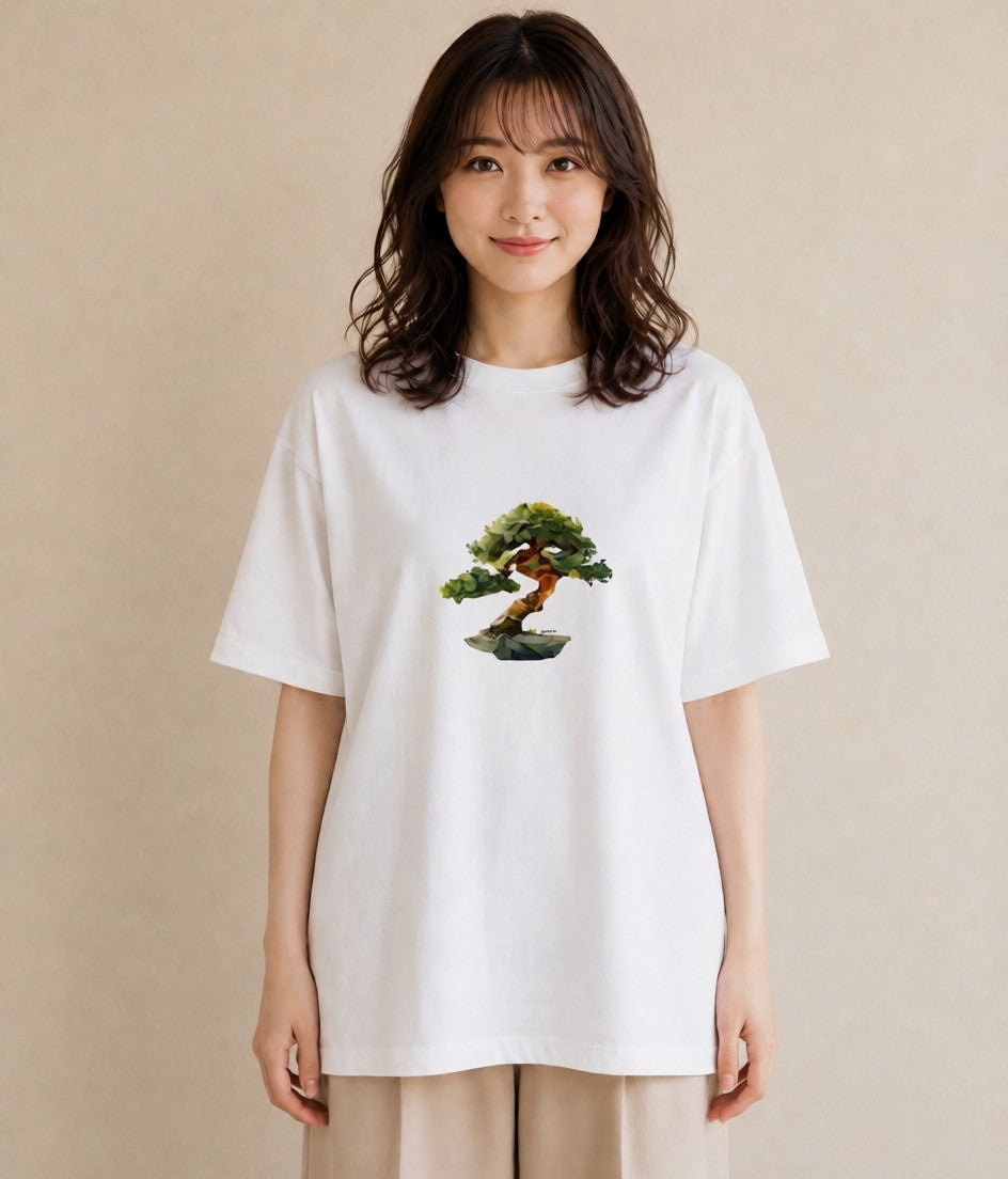 デザインTシャツ レディース 盆栽 植物 ボタニカル イラスト お洒落 クリスマス 旅行 白T YMAZO