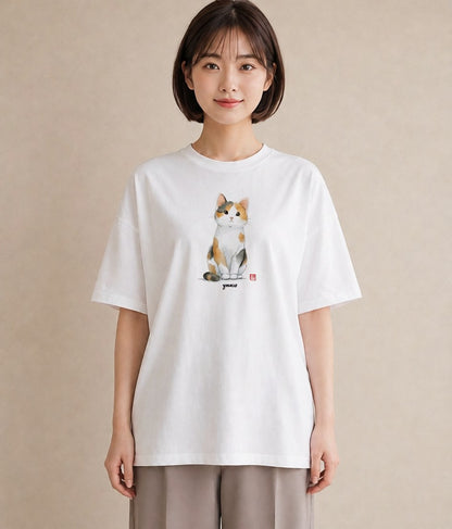 デザインTシャツ レディース マンチカン 猫 ねこ イラスト 水彩風 敬老の日 ホワイトデー 白T YMAZO