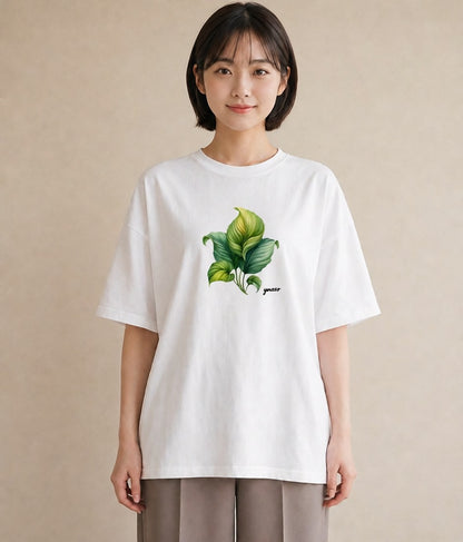 グラフィックTシャツ レディース 新緑 植物 ボタニカル イラスト ユニーク ラフ レイヤード 白T YMAZO