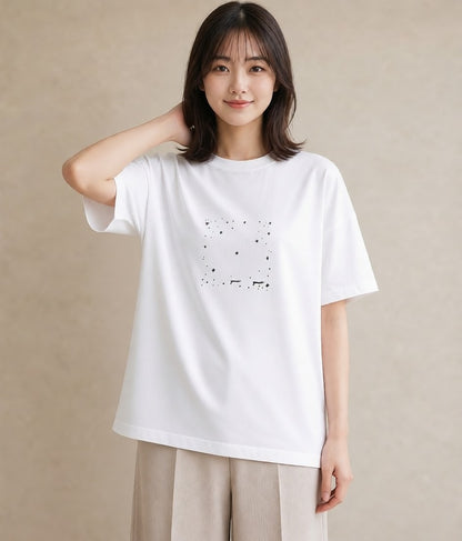 デザインTシャツ レディース 月と星 星空 ムーン イラスト きれいめ 通勤 在宅 白T YMAZO