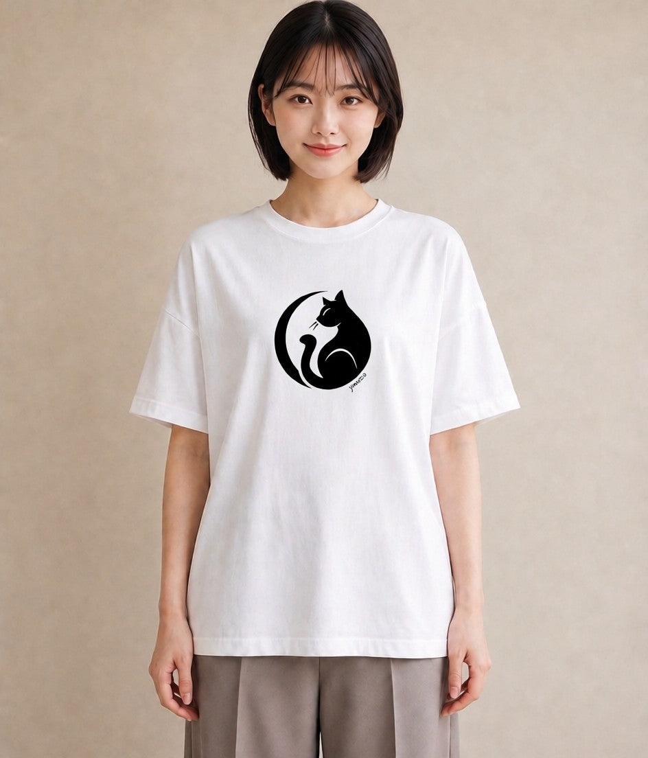 半袖Tシャツ レディース 猫 ねこ ネコ イラスト ポップ 通勤 在宅 白T YMAZO
