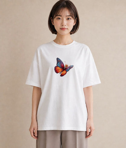 半袖Tシャツ レディース ちょうちょ 蝶 バタフライ 昆虫 虫 イラスト 春服 ミセス 白T YMAZO