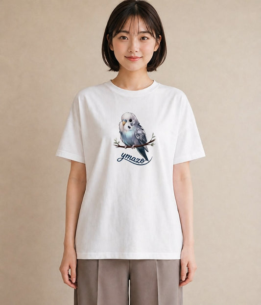 プリントTシャツ レディース 桜文鳥 ペット 動物 イラスト ガーリー 送別ギフト 通勤 白T YMAZO
