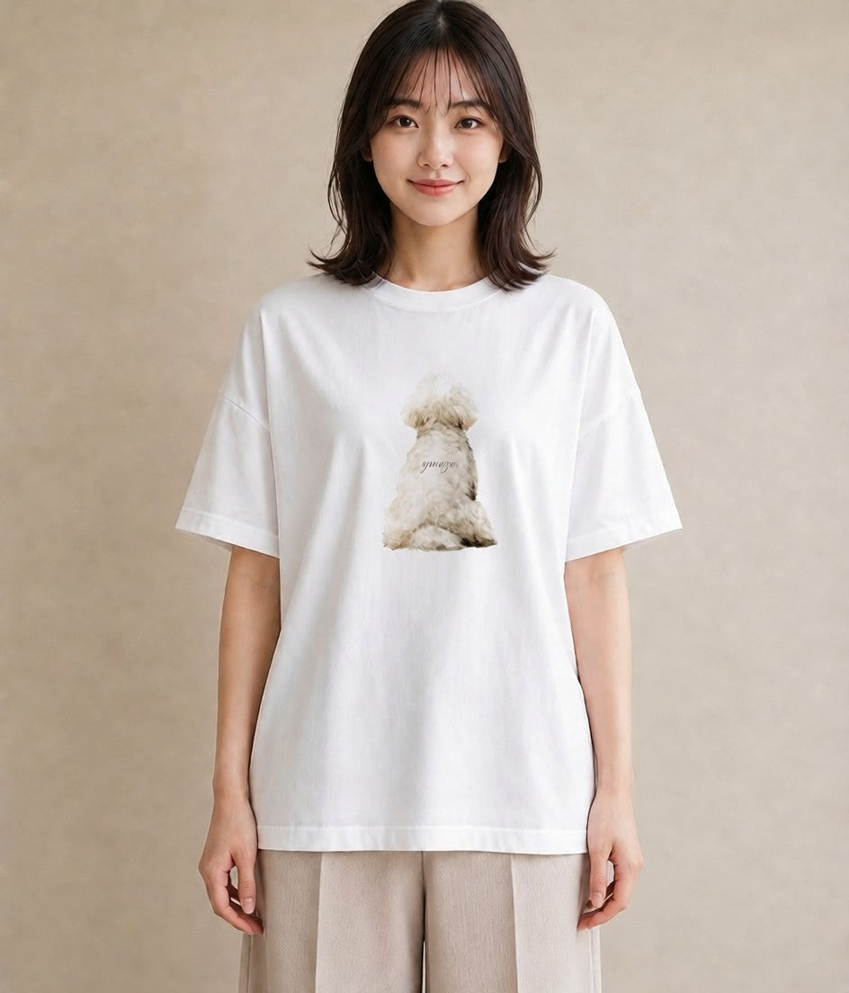 半袖Tシャツ レディース ビションフリーゼ 犬 いぬ イラスト ラフカジュアル 敬老の日 ホワイトデー 白T YMAZO