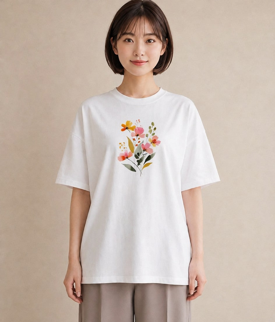 Tシャツ レディース ミモザ 花 花柄 イラスト カジュアル 春コーデ 姉妹 白T YMAZO