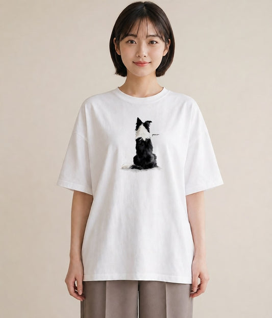 グラフィックTシャツ レディース ボーダーコリー 犬 いぬ イラスト ラフカジュアル お出かけ 普段着 白T YMAZO