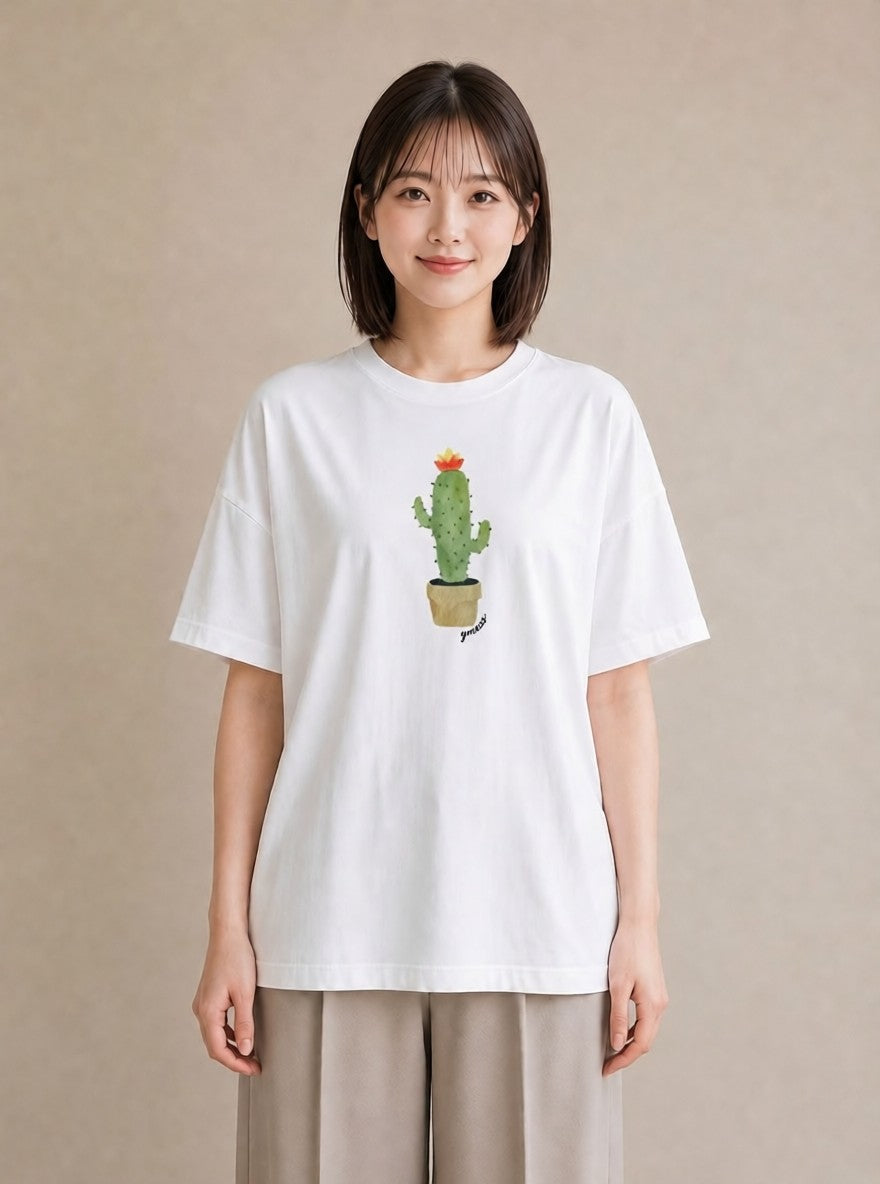プリントTシャツ レディース サボテン 植物 ボタニカル イラスト デート 帰省 白T YMAZO