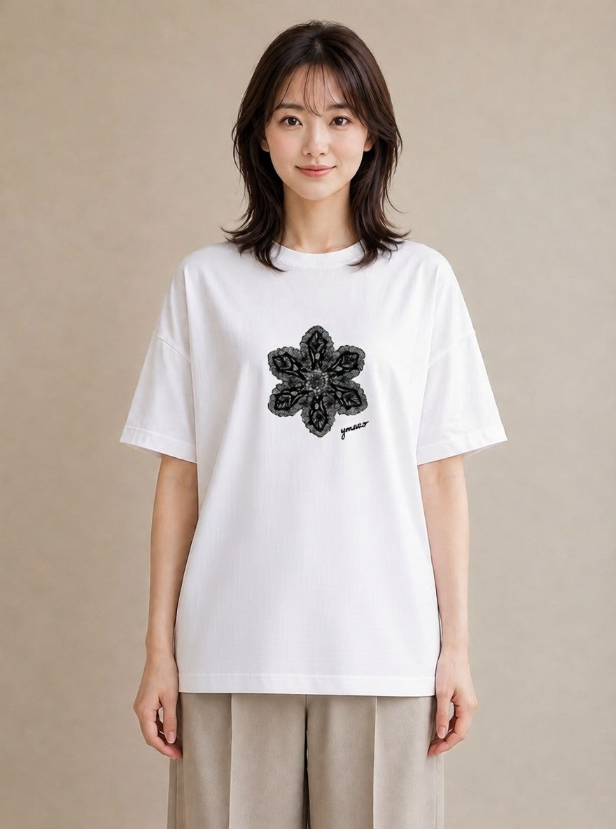 デザインTシャツ レディース レースハンカチ レース ハンカチ ナチュラル アンティーク イラスト 北欧風 女性 旅行用 白T YMAZO