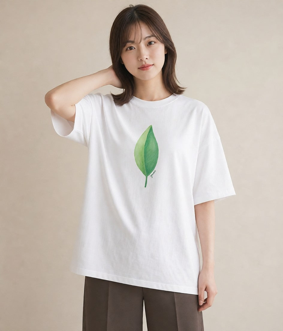 プリントTシャツ レディース シダ 植物 ボタニカル イラスト アート風 ビーチ デイリーウェア 白T YMAZO