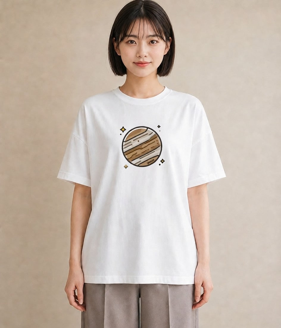 半袖Tシャツ レディース 惑星 星空 宇宙 イラスト レイヤード 友達ギフト 白T YMAZO