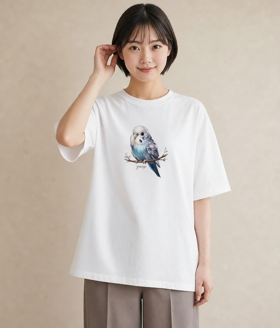 デザインTシャツ レディース ボタンインコ ペット 動物 イラスト レトロ 秋コーデ おしゃれギフト 白T YMAZO