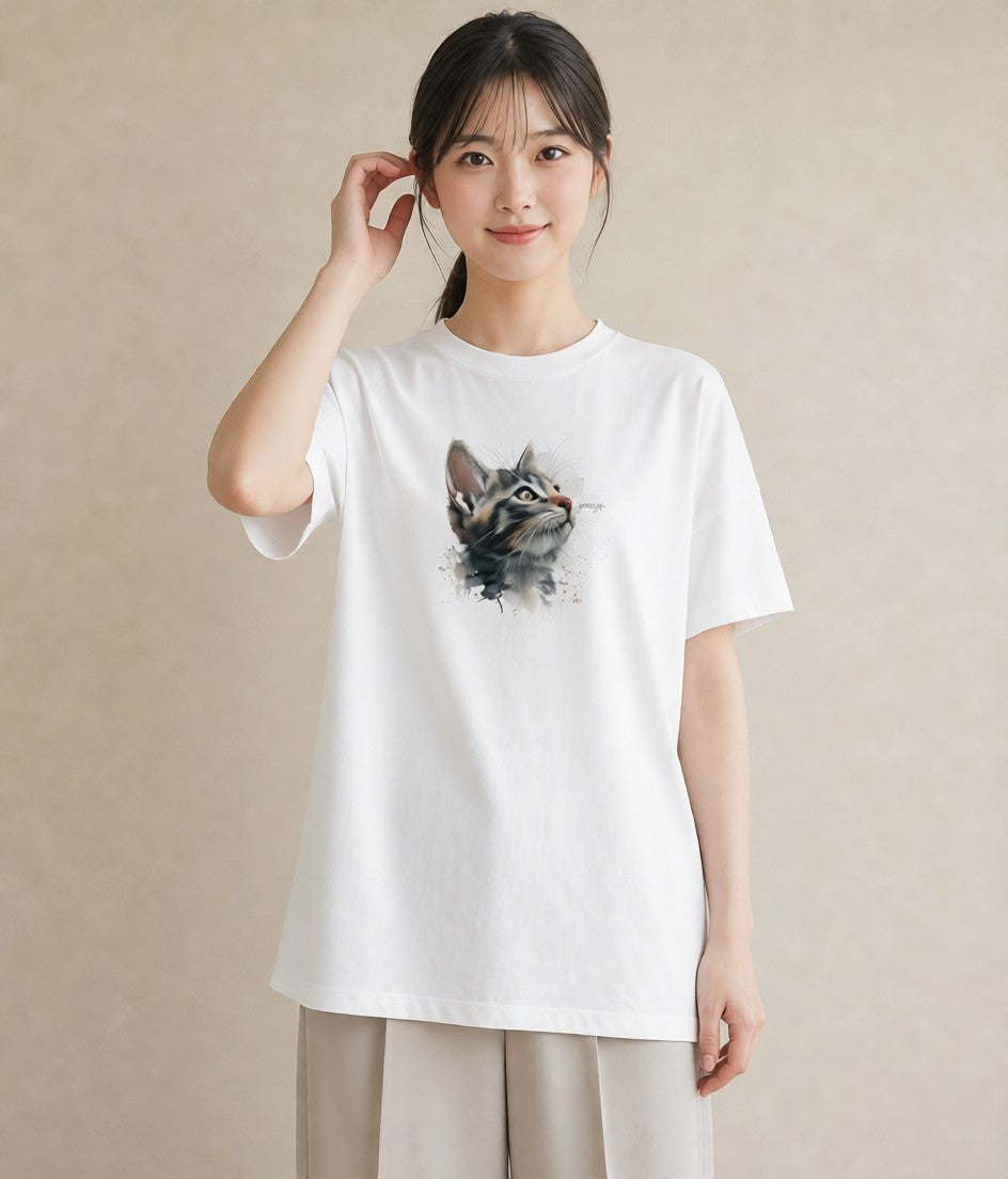 デザインTシャツ レディース アビシニアン 猫 ねこ イラスト フェミニン ホワイトデー 春服 白T YMAZO