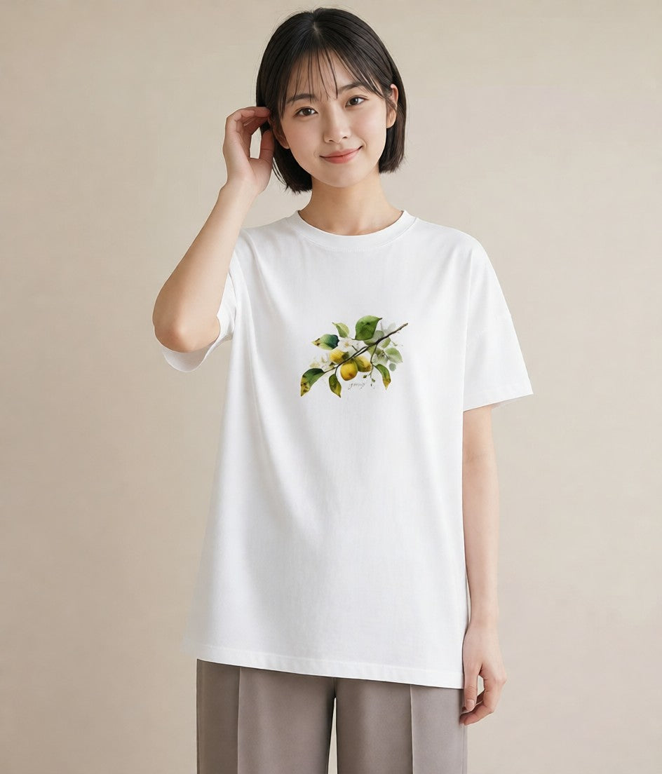 Tシャツ レディース 金木犀 花 花柄 イラスト 淡色 お出かけ 普段着 白T YMAZO