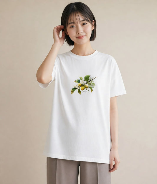 Tシャツ レディース 金木犀 花 花柄 イラスト 淡色 お出かけ 普段着 白T YMAZO