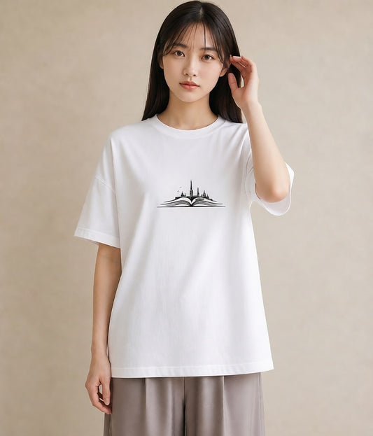 グラフィックTシャツ レディース 本 読書 ブック イラスト 普段使い カフェ巡り 女子会 白T YMAZO