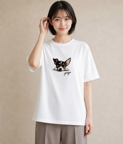 デザインTシャツ レディース チワワ 犬 いぬ イラスト フェミニン ルームウェア ギフト 白T YMAZO