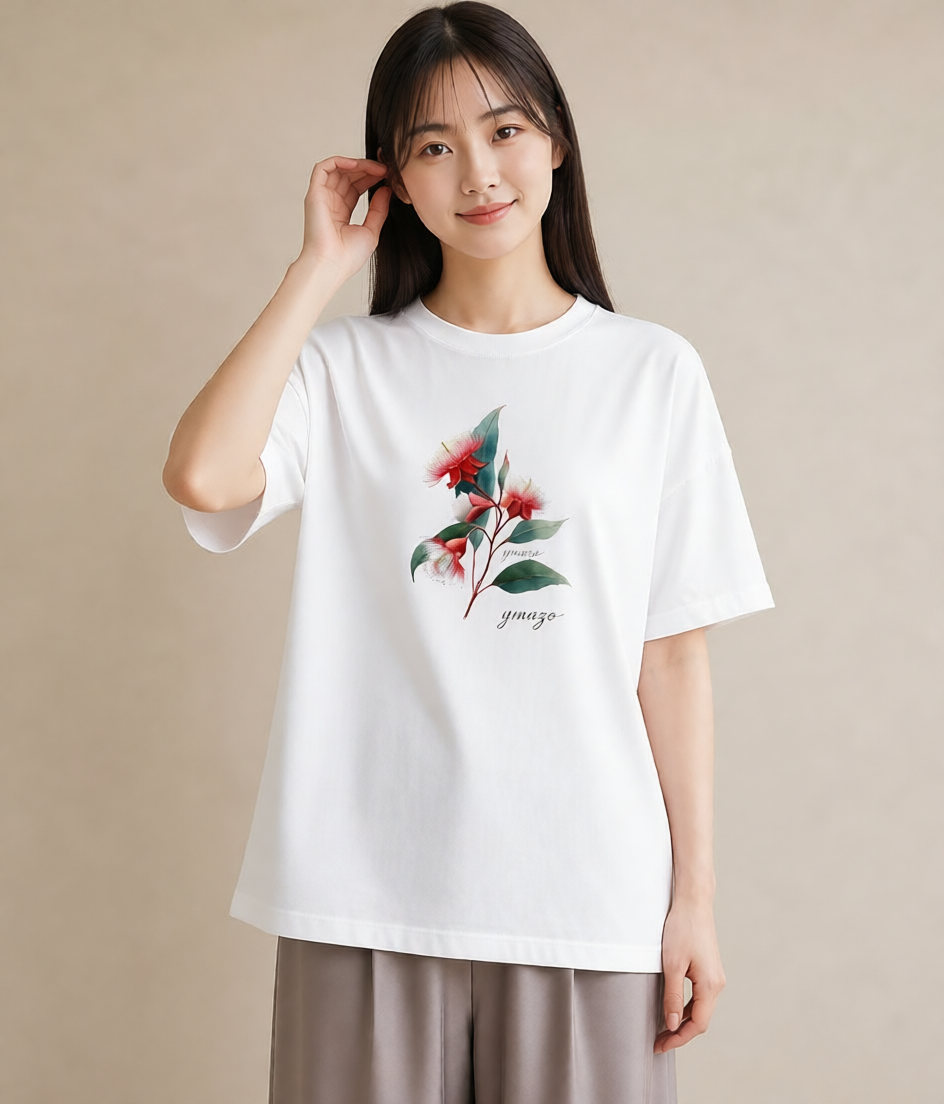 デザインTシャツ レディース ミモザ 花 花柄 イラスト ナチュラル 自分用 ルームウェア 白T YMAZO